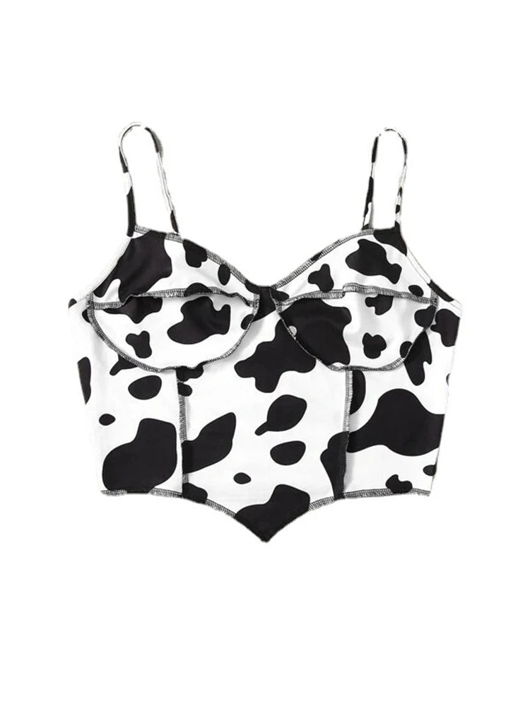 Summer time women's cow print ruffled crop top