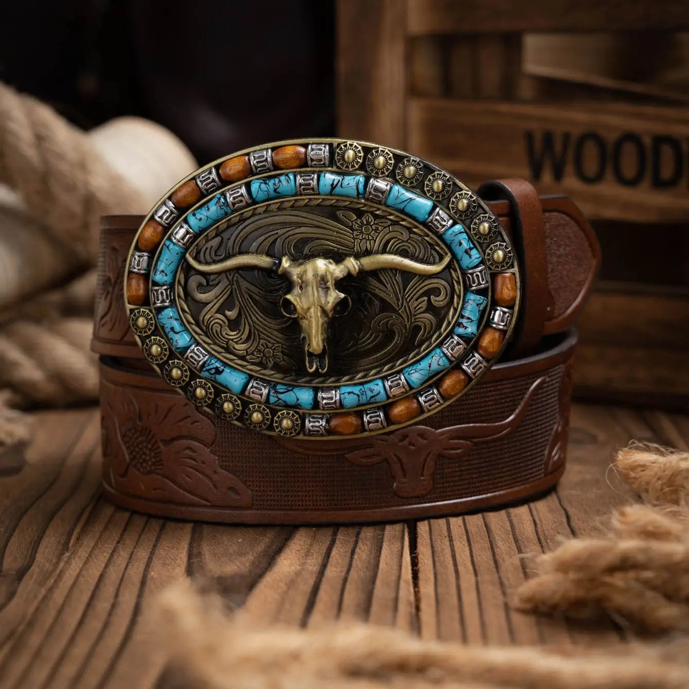 Western Cowboy oval bulls head buckle Belt