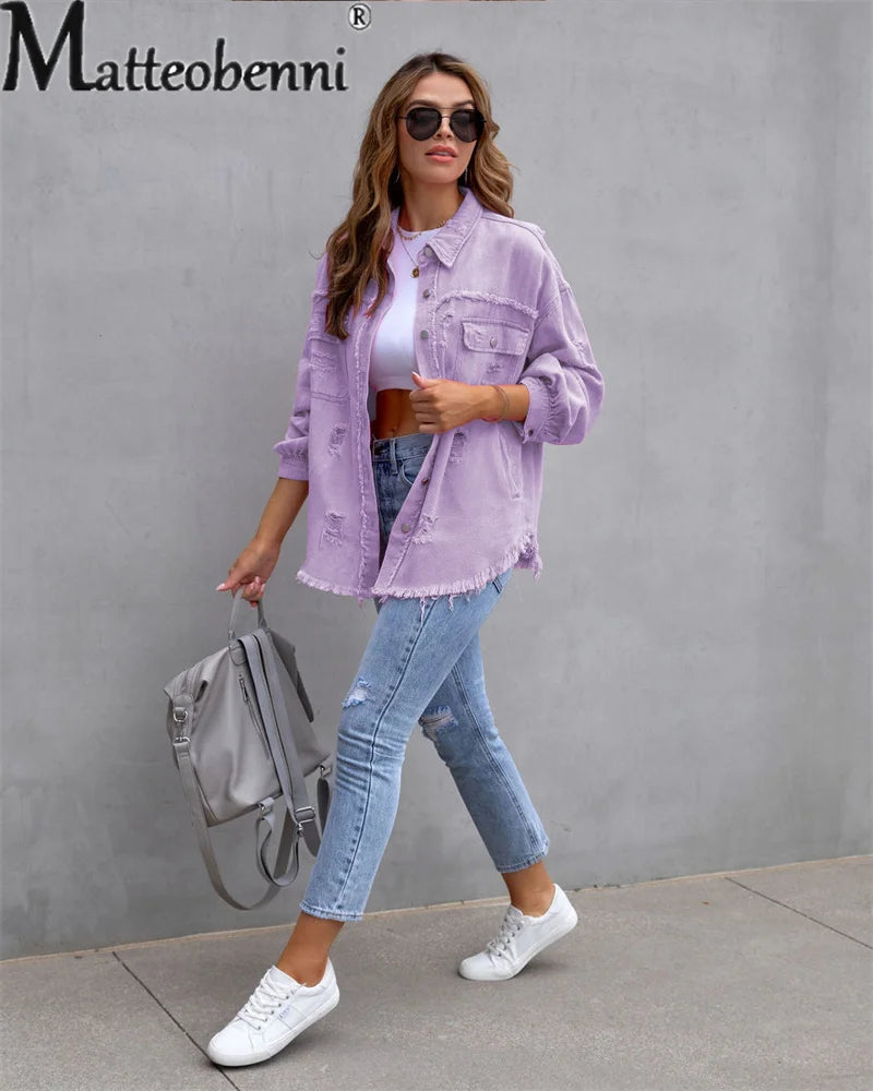 Bright coloured Long style Denim Jacket