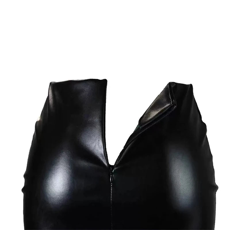Black Leather Split Short Skirt