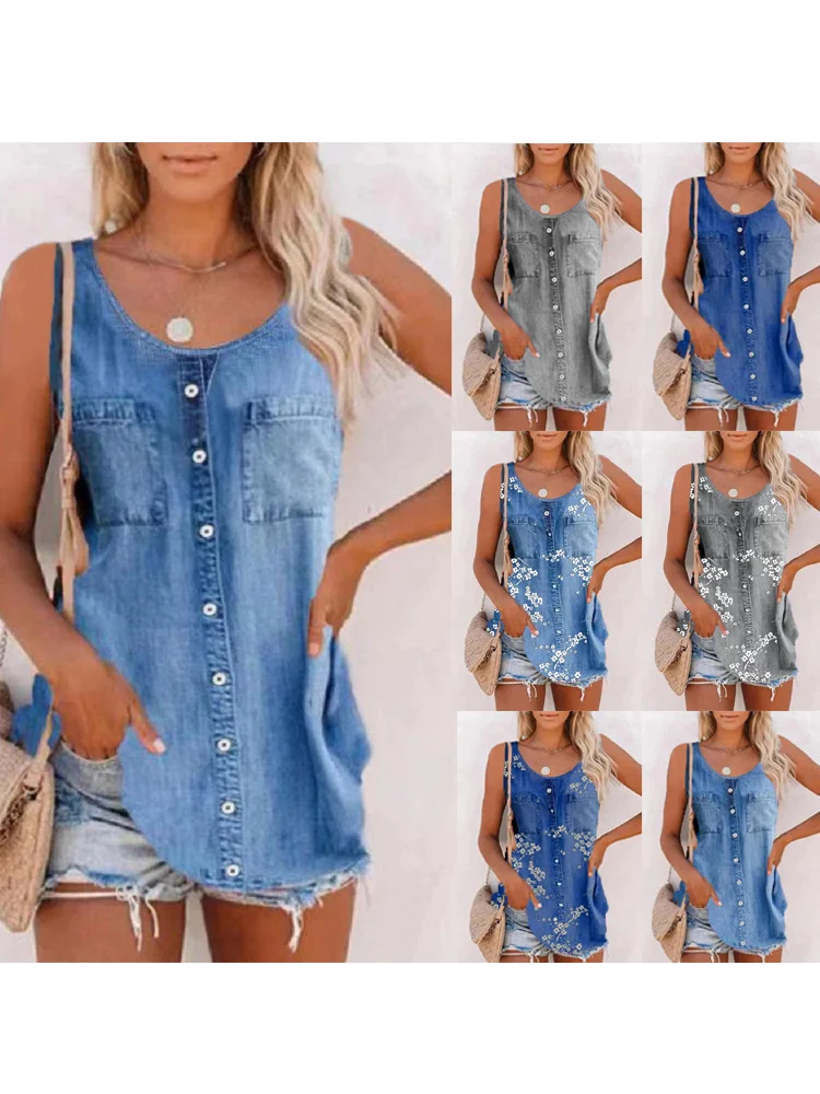 Casual sleeveless Denim blouse