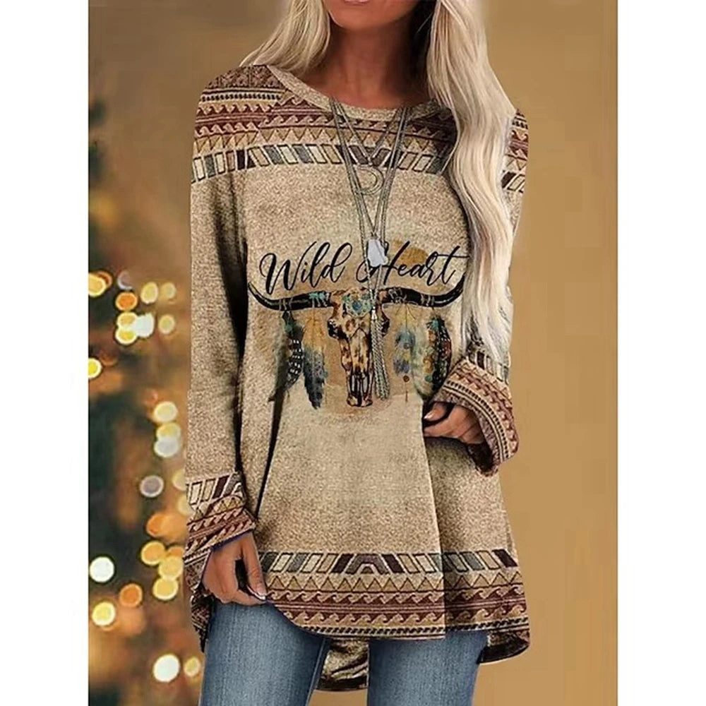 Women's long sleeved Vintage Western Style Sweatshirt in a range of designs
