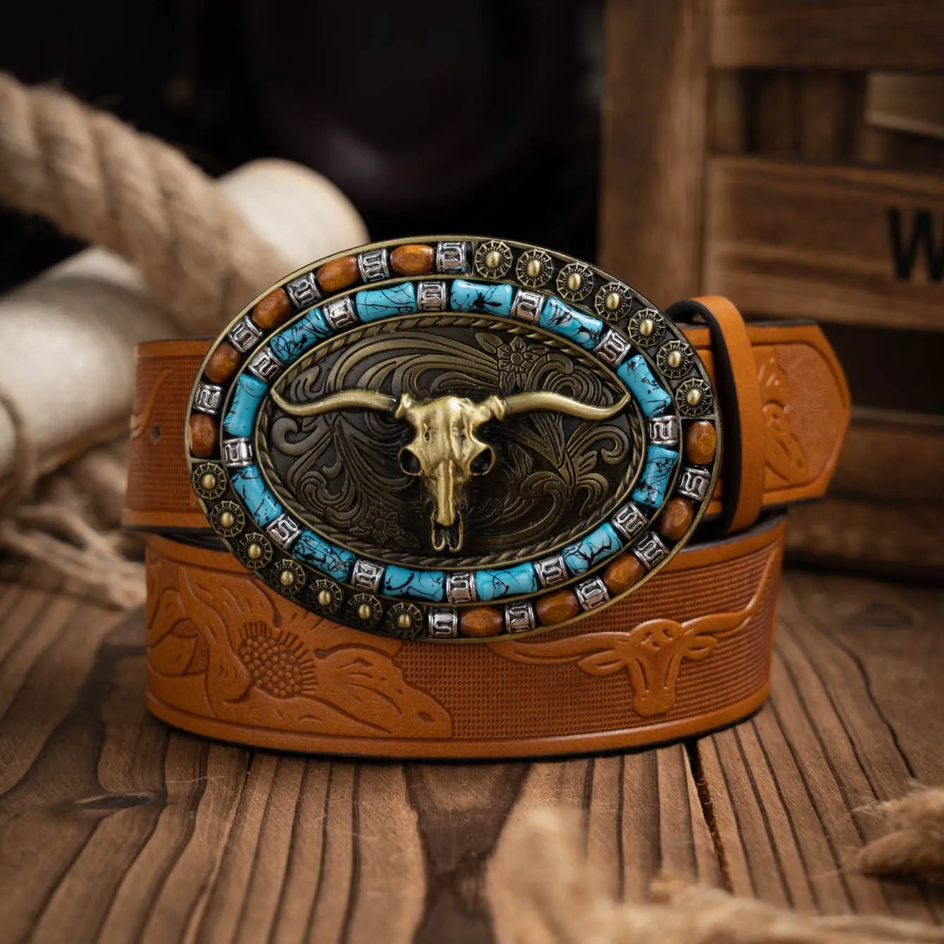 Western Cowboy oval bulls head buckle Belt