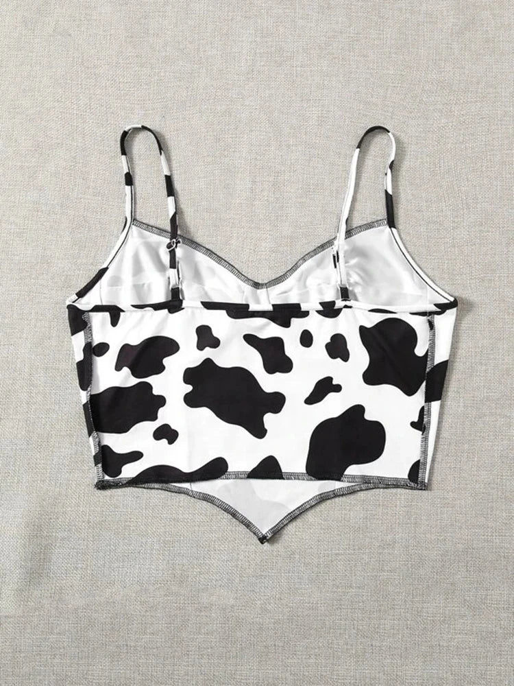 Summer time women's cow print ruffled crop top
