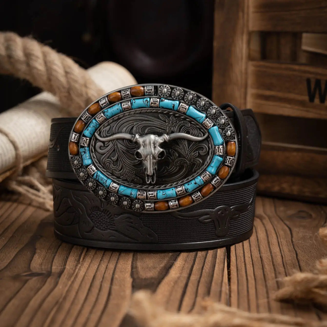 Western Cowboy oval bulls head buckle Belt