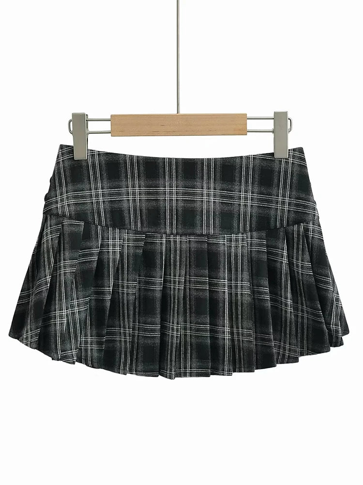 Preppy Style Plaid Printed Pleated Mini Skirt