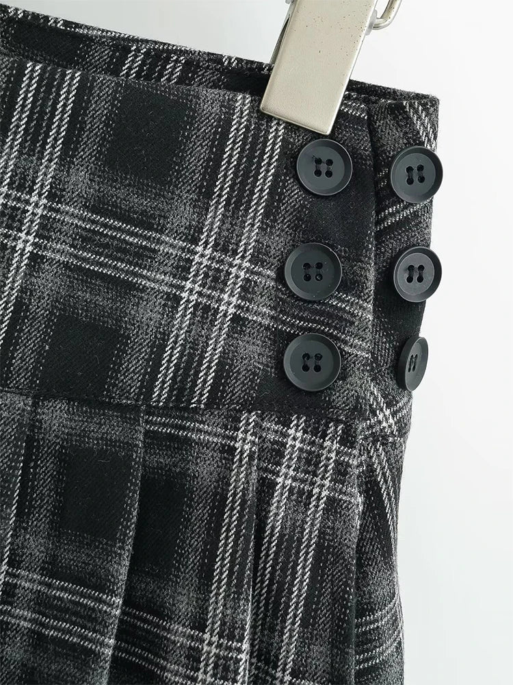 Preppy Style Plaid Printed Pleated Mini Skirt
