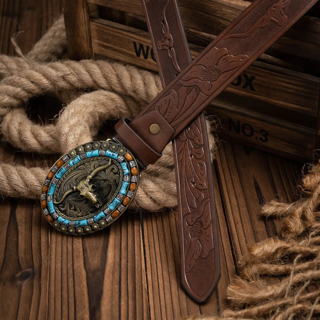 Western Cowboy oval bulls head buckle Belt