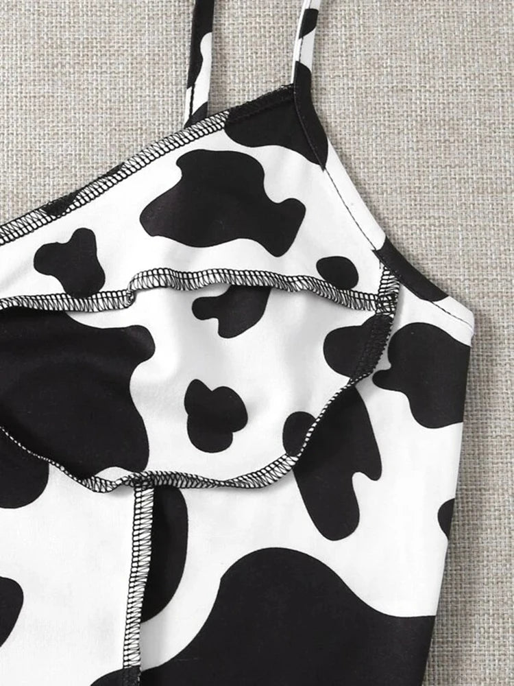 Summer time women's cow print ruffled crop top