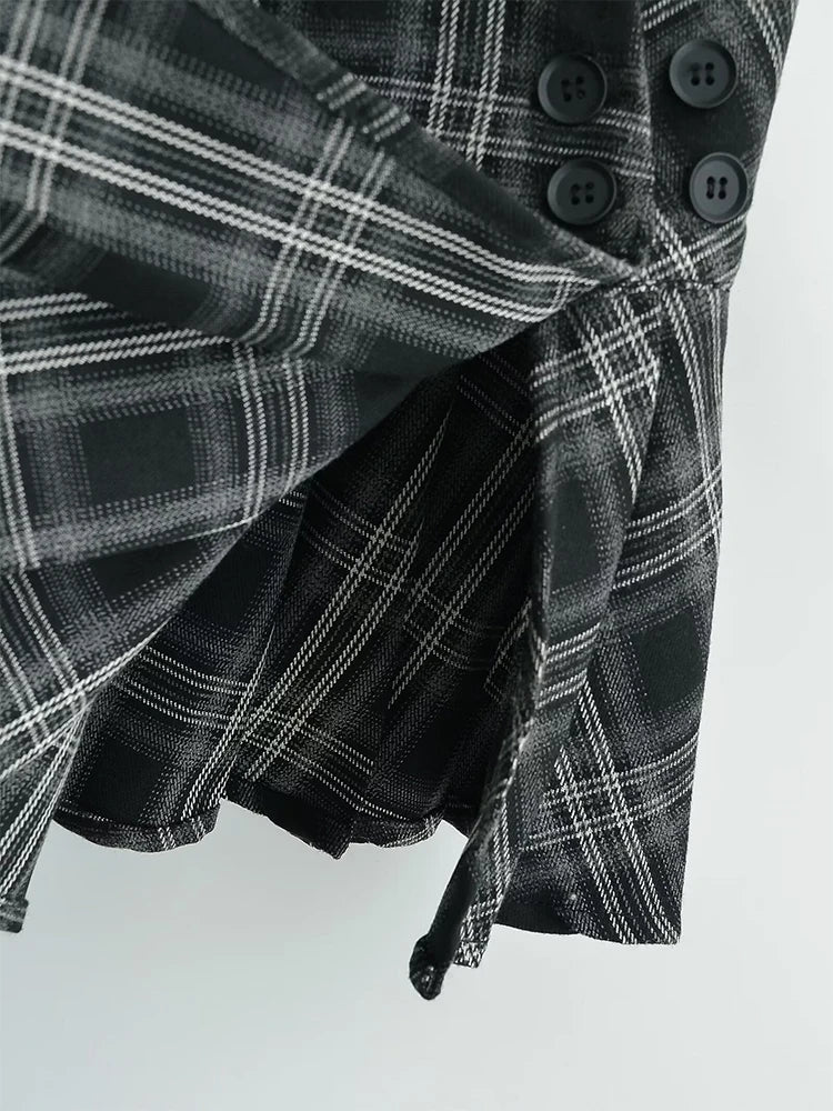 Preppy Style Plaid Printed Pleated Mini Skirt
