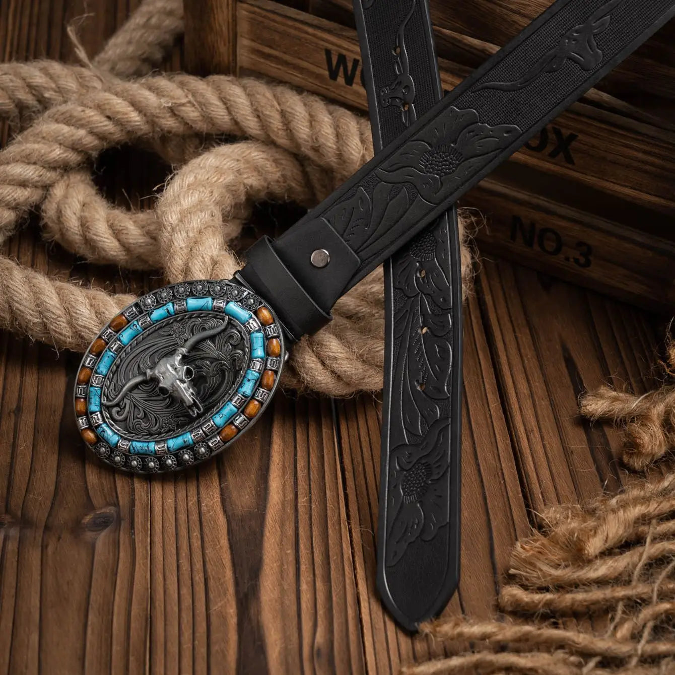 Western Cowboy oval bulls head buckle Belt