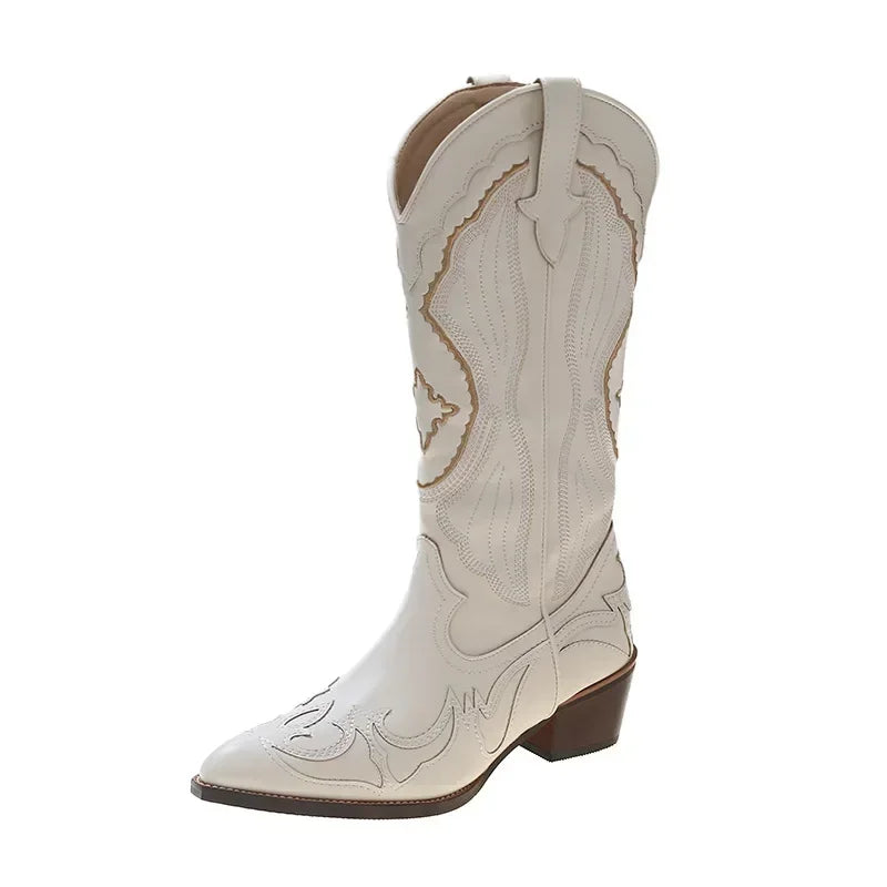 Women's White Embroidered Western Cowgirl boots