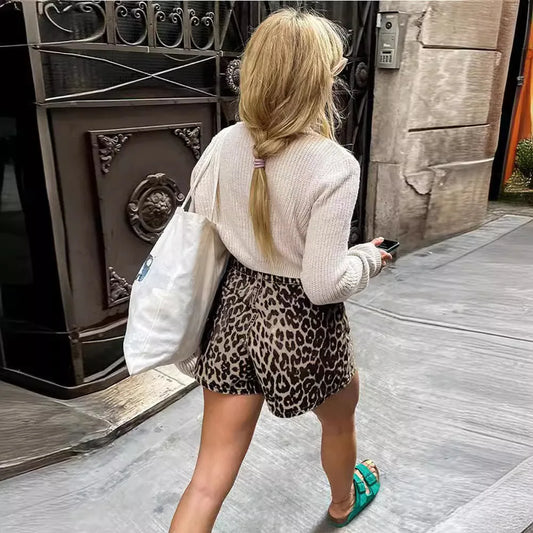 Leopard Print Denim Shorts